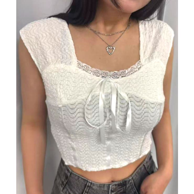 リボンレースノースリーブトップス | CORNERS  | 詳細画像1 