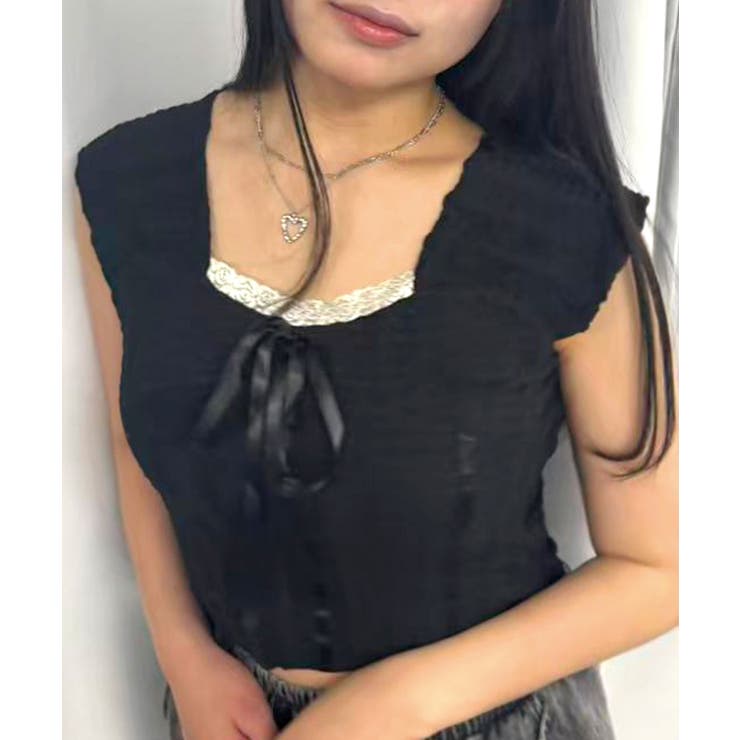 ブラック | リボンレースノースリーブトップス | CORNERS 