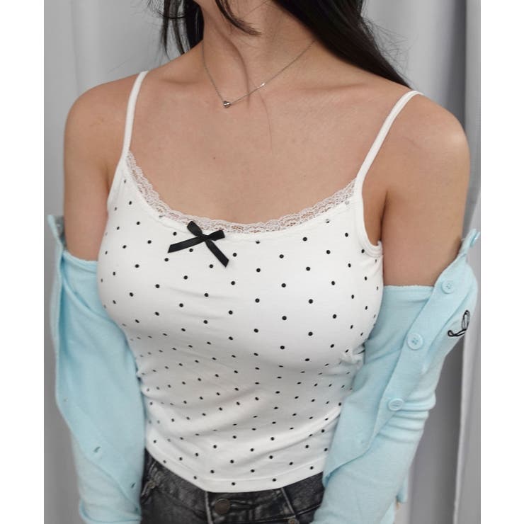 ホワイト | 【2026SS新作】カップ付きドットレースキャミソール | CORNERS 