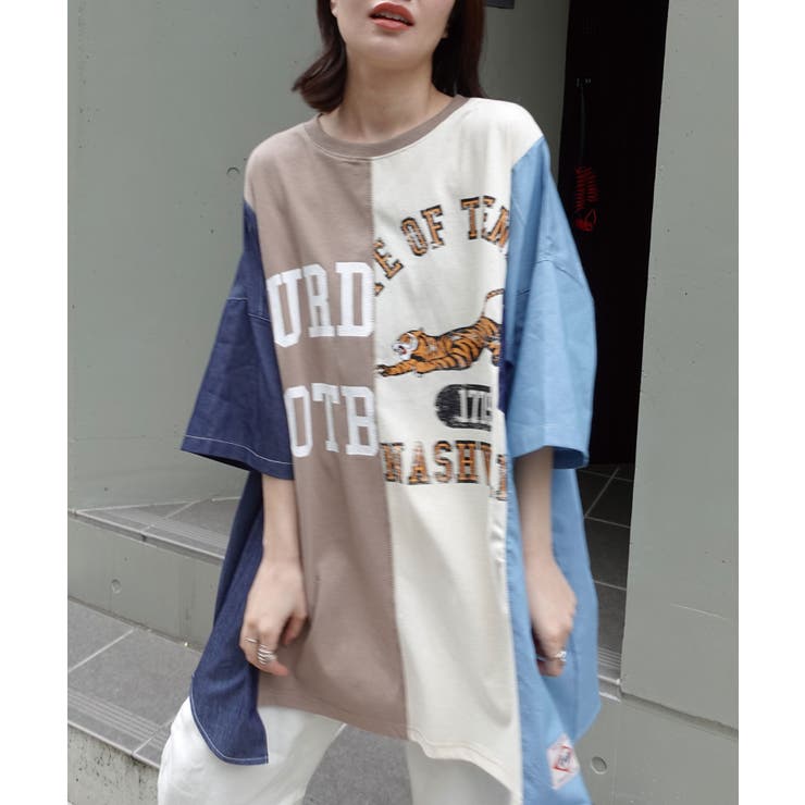 デニムリメイク風切り替えTシャツ[品番：TRIW0004104]｜CORNERS