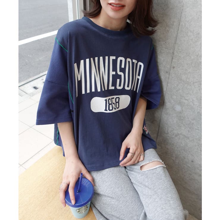 ワッフル切り替えカレッジロゴTシャツ | CORNERS  | 詳細画像4 