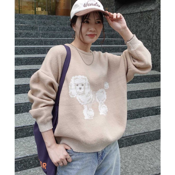 ベージュ | DOG柄ジャガードニットプルオーバー | CORNERS 