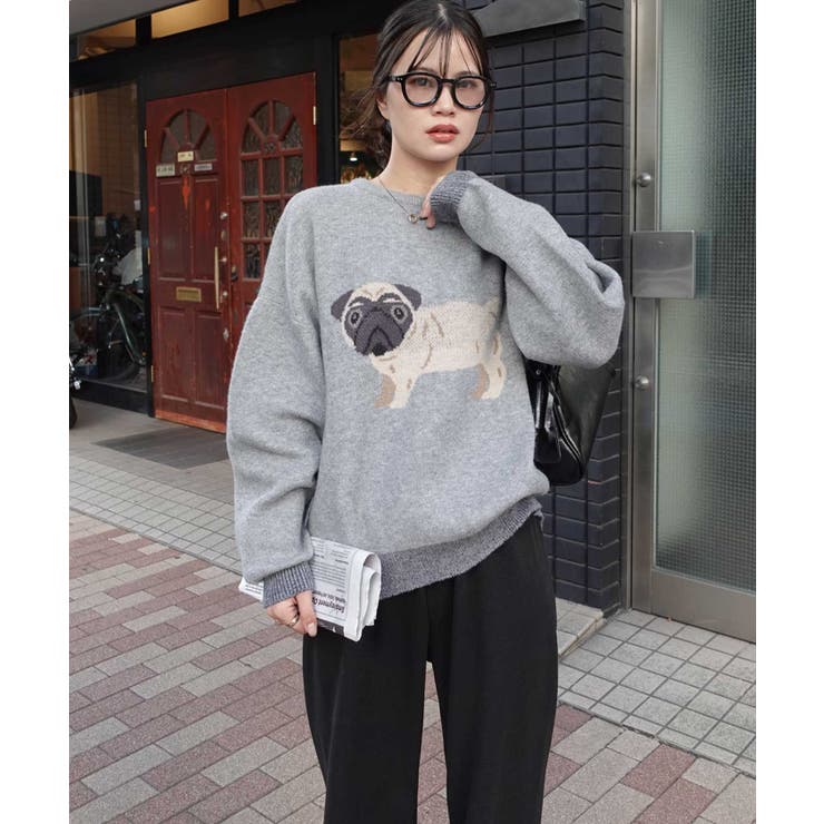 グレー | DOG柄ジャガードニットプルオーバー | CORNERS 