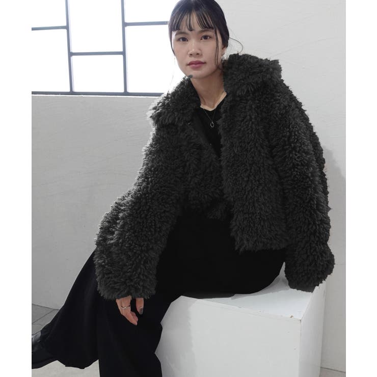 ジャケット・アウター S fur jacket short プードルボア2wayカラーショートジャケット ファーコート コート