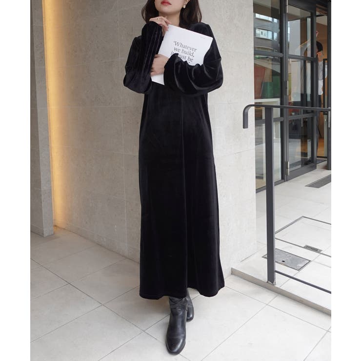 ブラック | ベロアバックオープンワンピース | CORNERS 