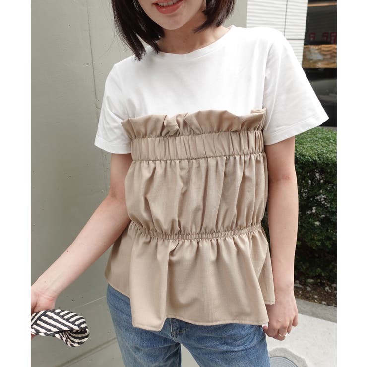 KAOS 売れ筋商品|||カオス Tシャツ トップス レディース Tops Brown ベアトップドッキングTシャツ[品番：TRIW0004060]｜CORNERS