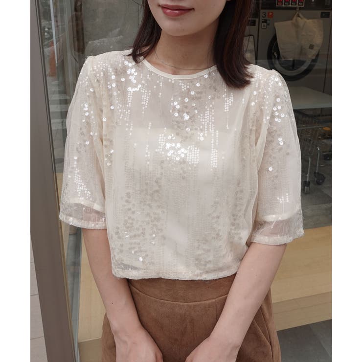 スパンコール付きチュールレーストップス | CORNERS  | 詳細画像4 