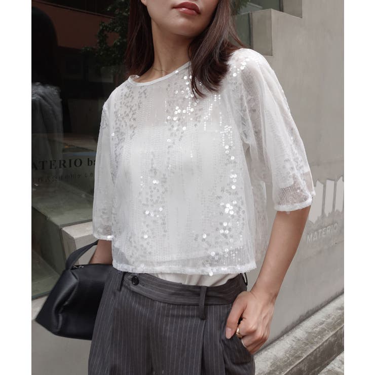 スパンコール付きチュールレーストップス | CORNERS  | 詳細画像11 