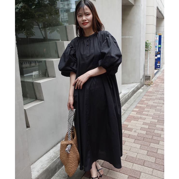 ブラック | ブロード2wayボリュームスリーブワンピース | CORNERS 