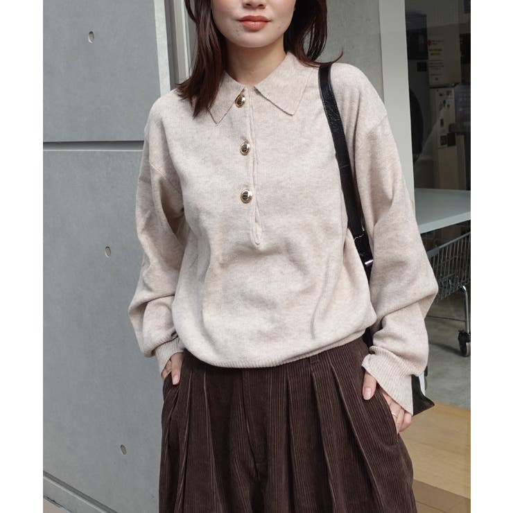 ライトベージュ | 金ボタンポロニット | CORNERS 