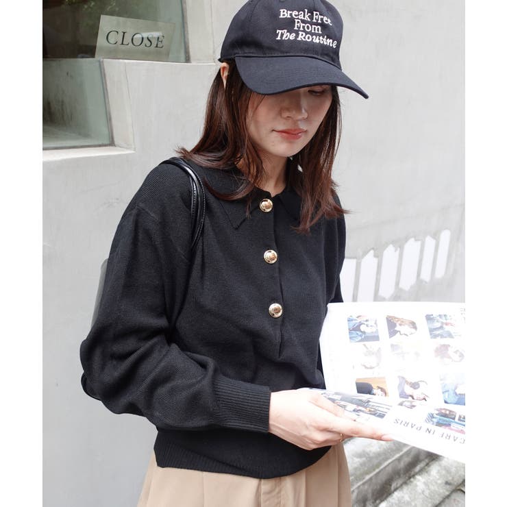 ブラック | 金ボタンポロニット | CORNERS 