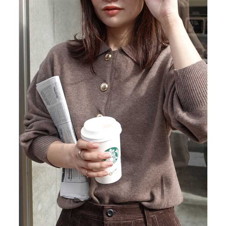 ブラウン | 金ボタンポロニット | CORNERS 