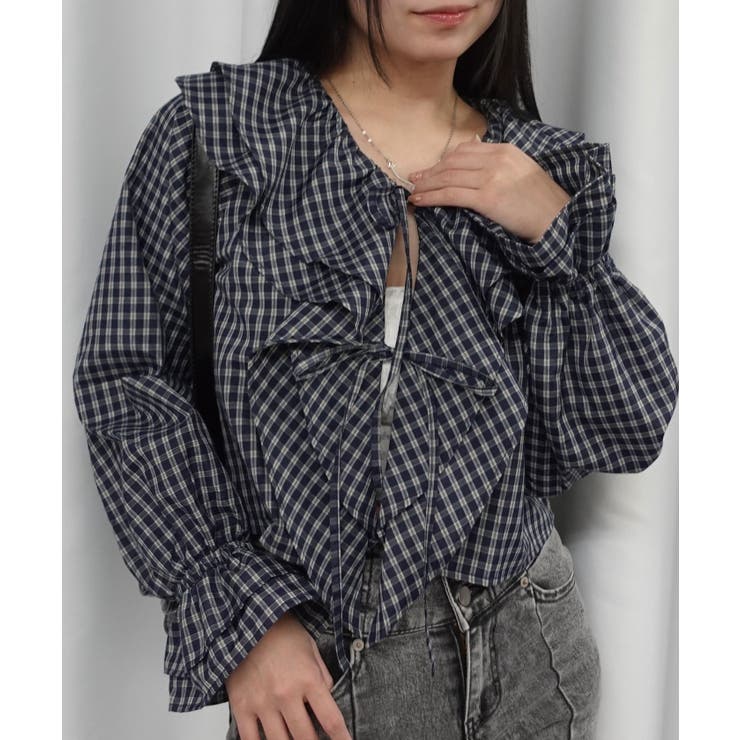 チェックラッフルカラーブラウス | CORNERS  | 詳細画像1 