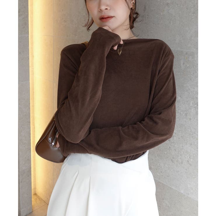ブラウン | マットベロアボートネックトップス | CORNERS 