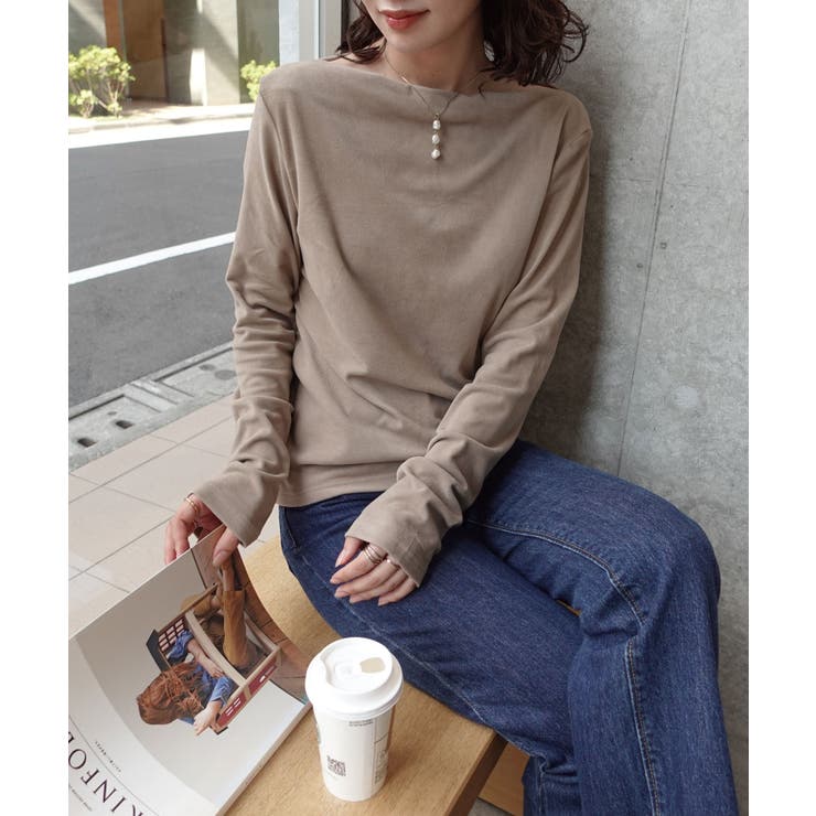 グレージュ | マットベロアボートネックトップス | CORNERS 