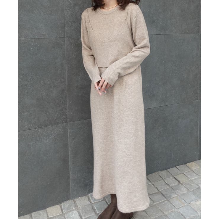 ベージュ | メランジニットビスチェ付きニットワンピース | CORNERS 