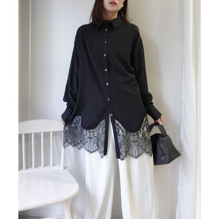 ブラック | 裾レースシャツ | CORNERS 