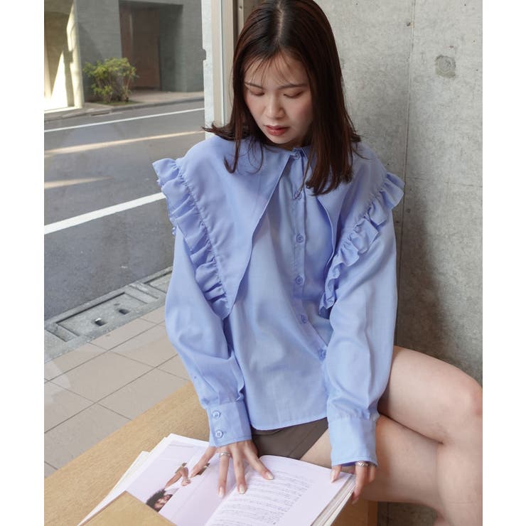 ブルー | 2wayビッグフリルカラーブラウス | CORNERS 