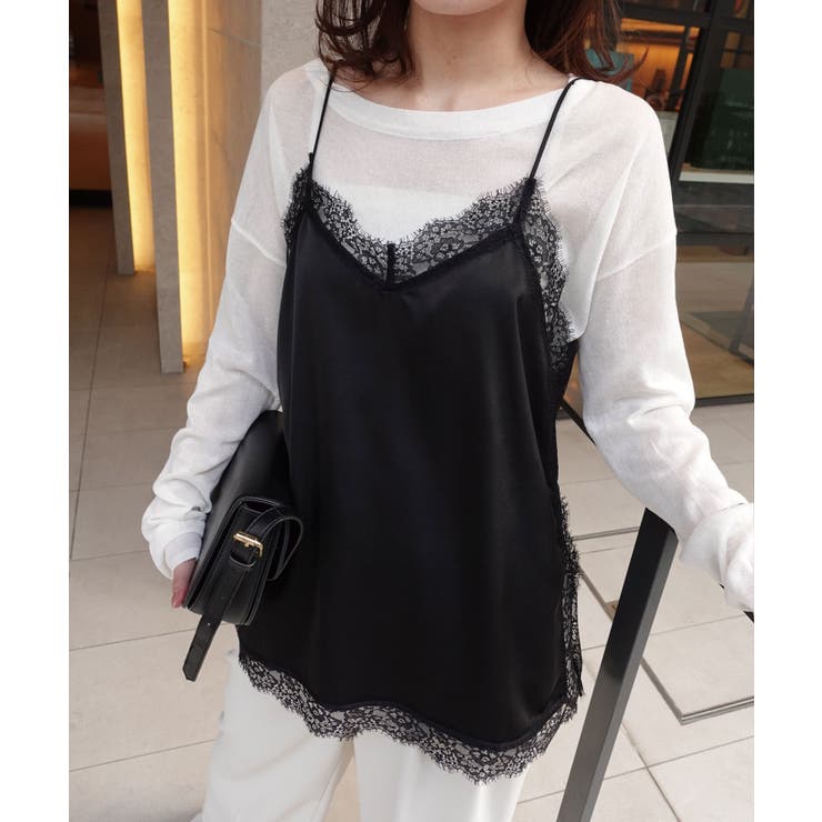 ブラック | マットサテンレースキャミソール | CORNERS 