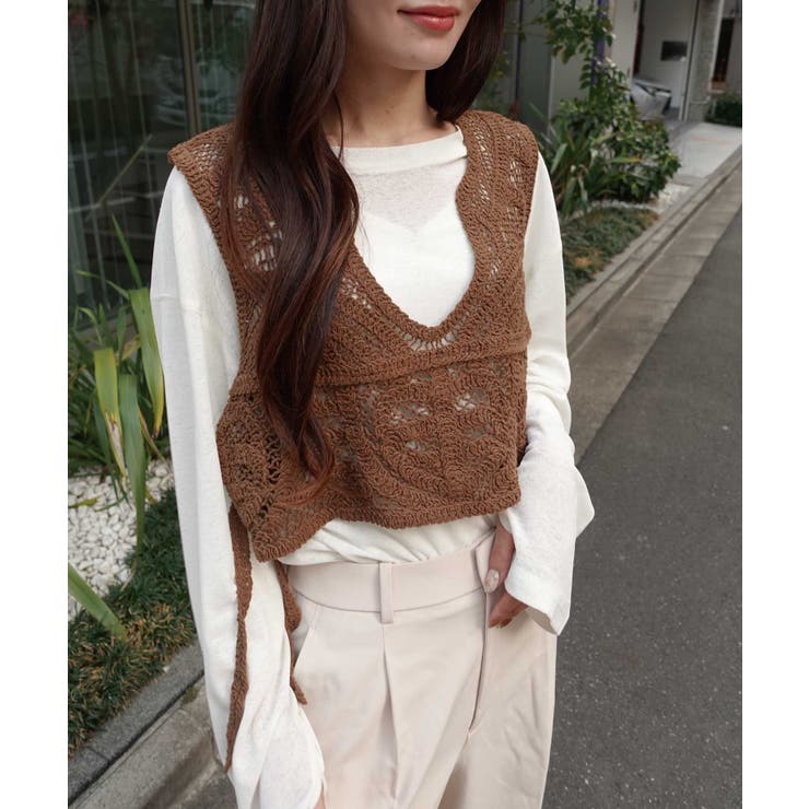 モカ | かぎ針編みサイドリボンベスト | CORNERS 