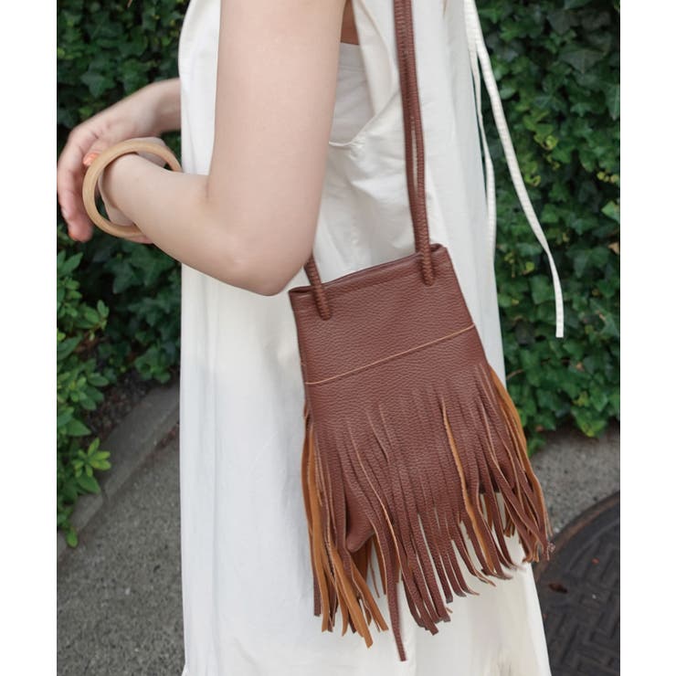 ブラウン | フェイクレザーフリンジショルダーバッグ | CORNERS 