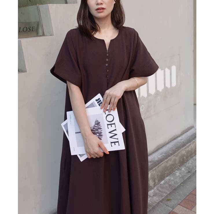 ブラウン | キーネックエアリーワンピース | CORNERS 