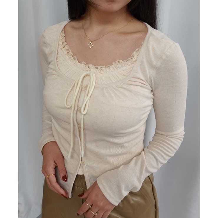 アイボリー | フロントリボンレイヤードフリルトップス | CORNERS 