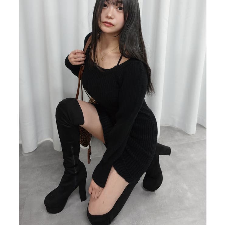 ブラック | ボリュームスリーブニットミニワンピース | CORNERS 