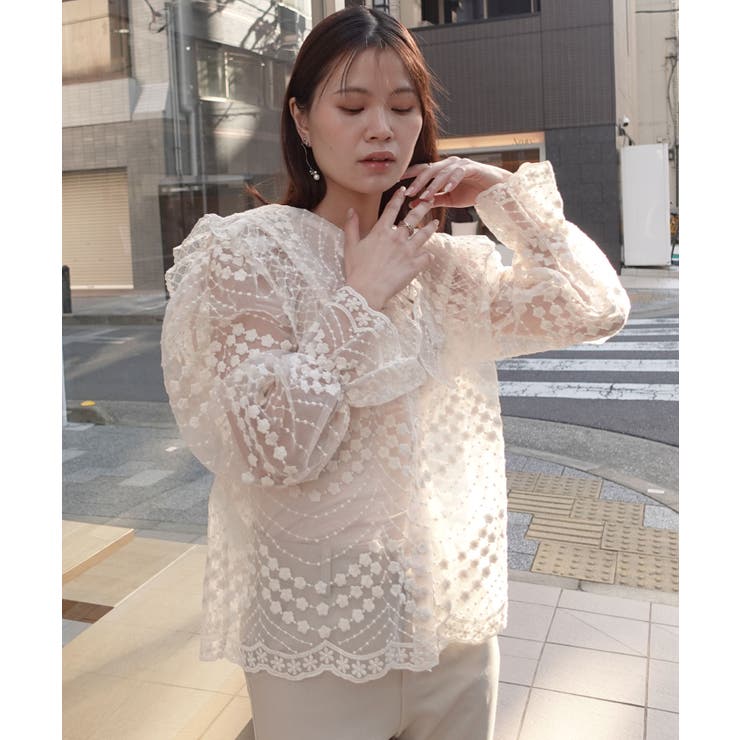 エクリュ | ビッグカラーオーガンジーレースブラウス | CORNERS 