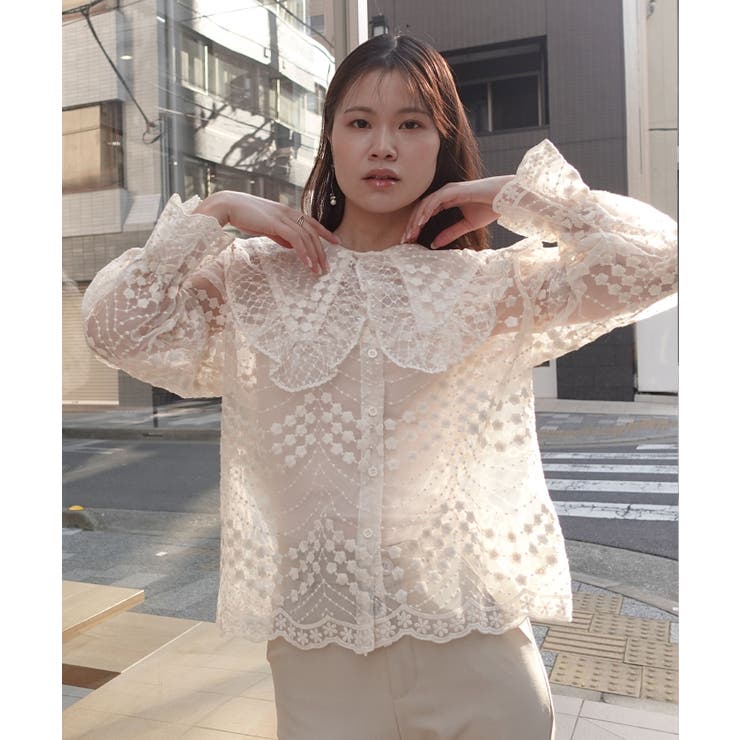 ビッグカラーオーガンジーレースブラウス | CORNERS  | 詳細画像1 