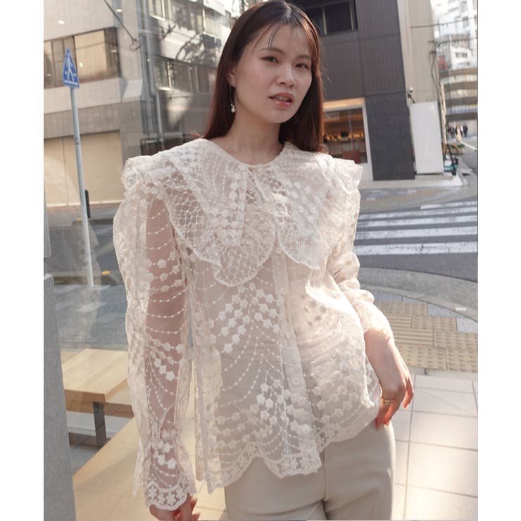 ビッグカラーオーガンジーレースブラウス | CORNERS  | 詳細画像4 