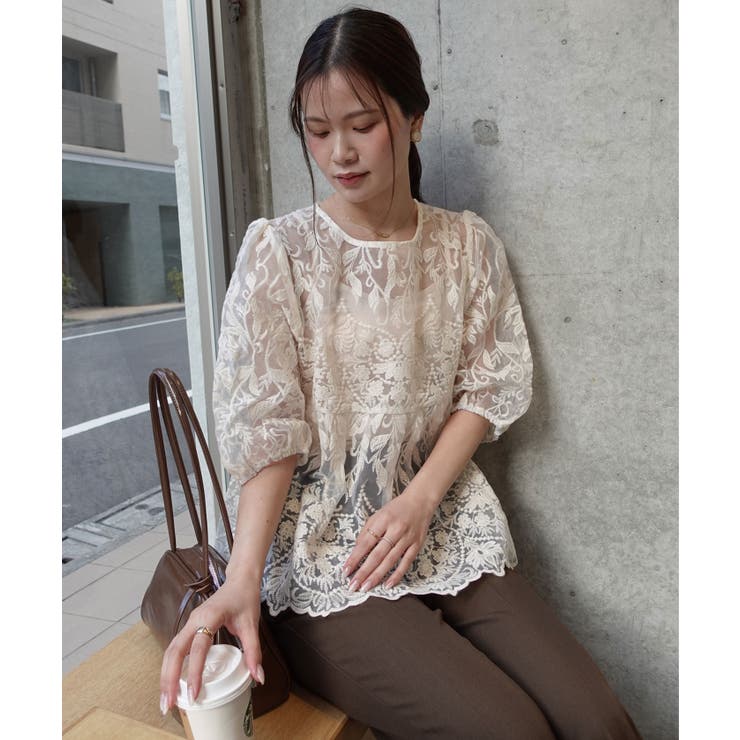 ペプラムオーガンジーレースブラウス(インナー付き) | CORNERS  | 詳細画像14 