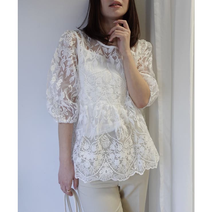 ペプラムオーガンジーレースブラウス(インナー付き) | CORNERS  | 詳細画像8 