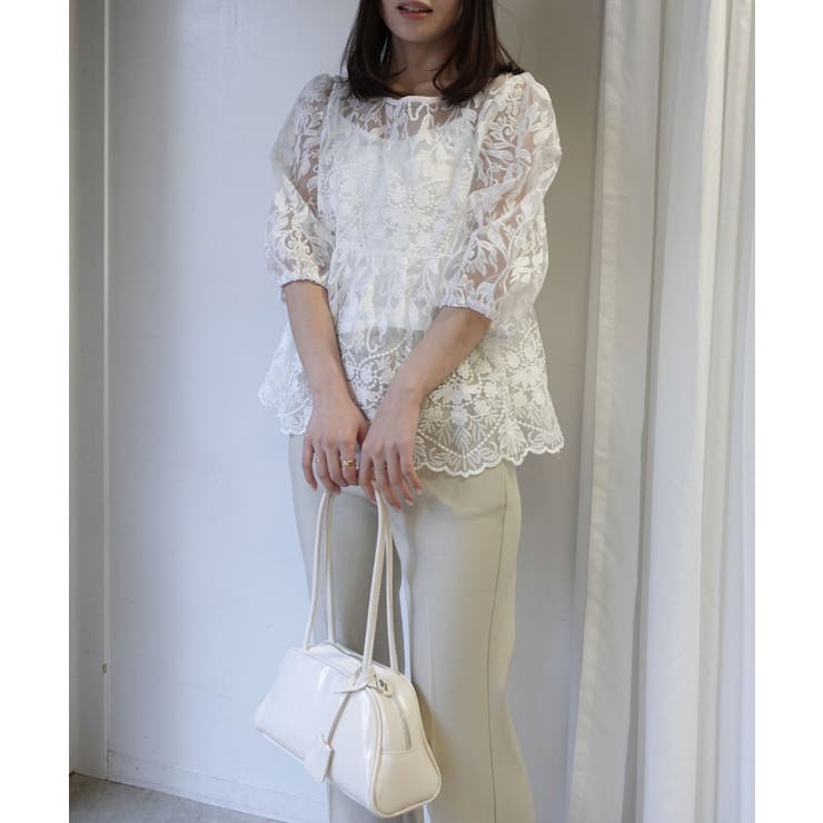 ペプラムオーガンジーレースブラウス(インナー付き) | CORNERS  | 詳細画像2 