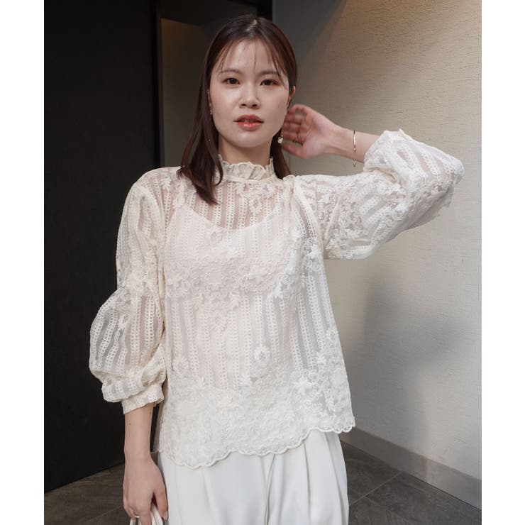 ボリュームスリーブハイネックレーストップス(インナー付き) | CORNERS  | 詳細画像9 