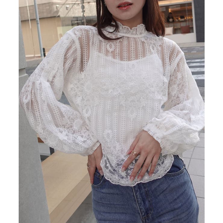 ボリュームスリーブハイネックレーストップス(インナー付き) | CORNERS  | 詳細画像13 