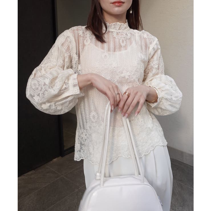 ボリュームスリーブハイネックレーストップス(インナー付き) | CORNERS  | 詳細画像8 