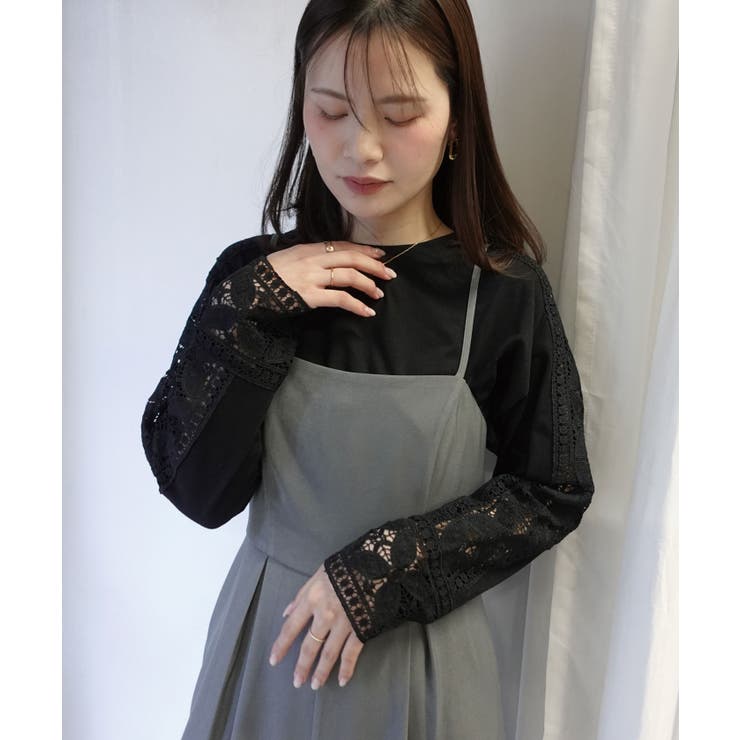 ブラック | 袖レーストップス | CORNERS 