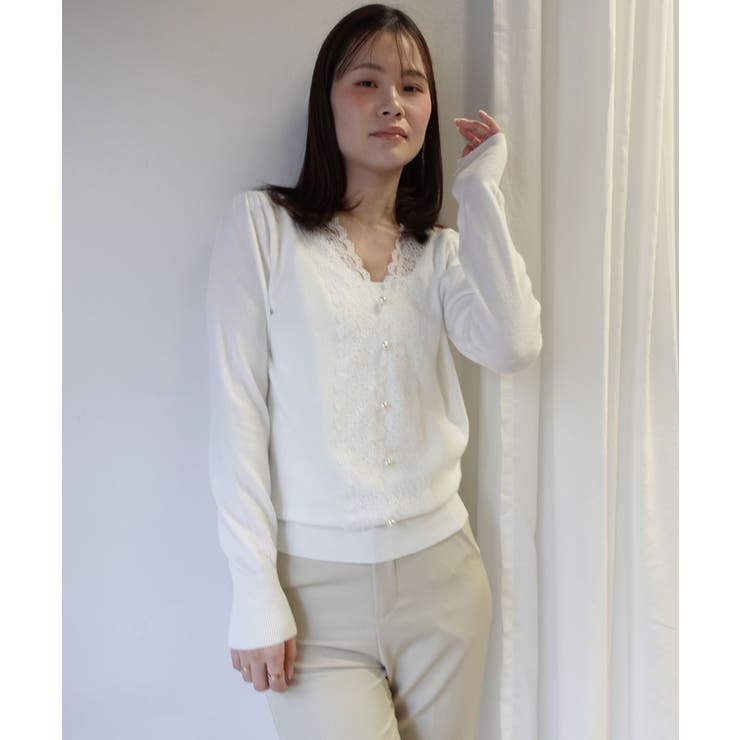 パールボタンVネックレース切り替えニット | CORNERS  | 詳細画像12 