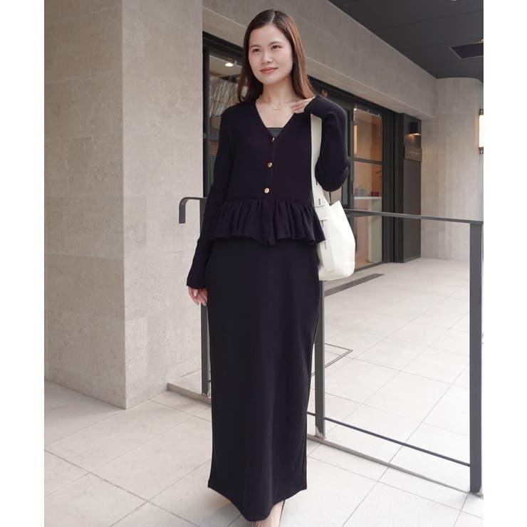 ブラック | ペプラムカーディガンレイヤードワンピース | CORNERS 