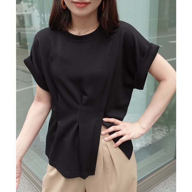 タック入りフレンチスリーブスリットTシャツ[品番：TRIW0004133