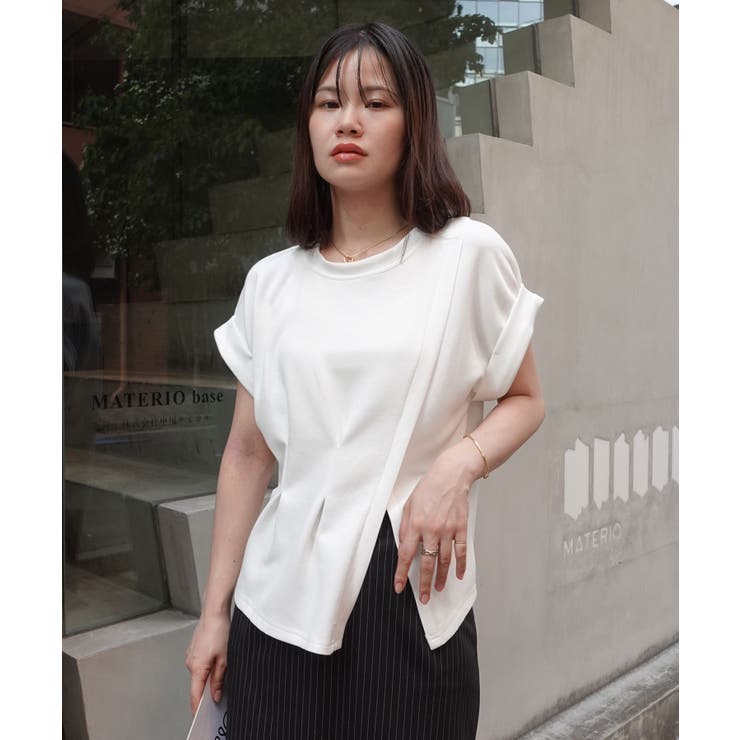 タック入りフレンチスリーブスリットTシャツ[品番：TRIW0004133