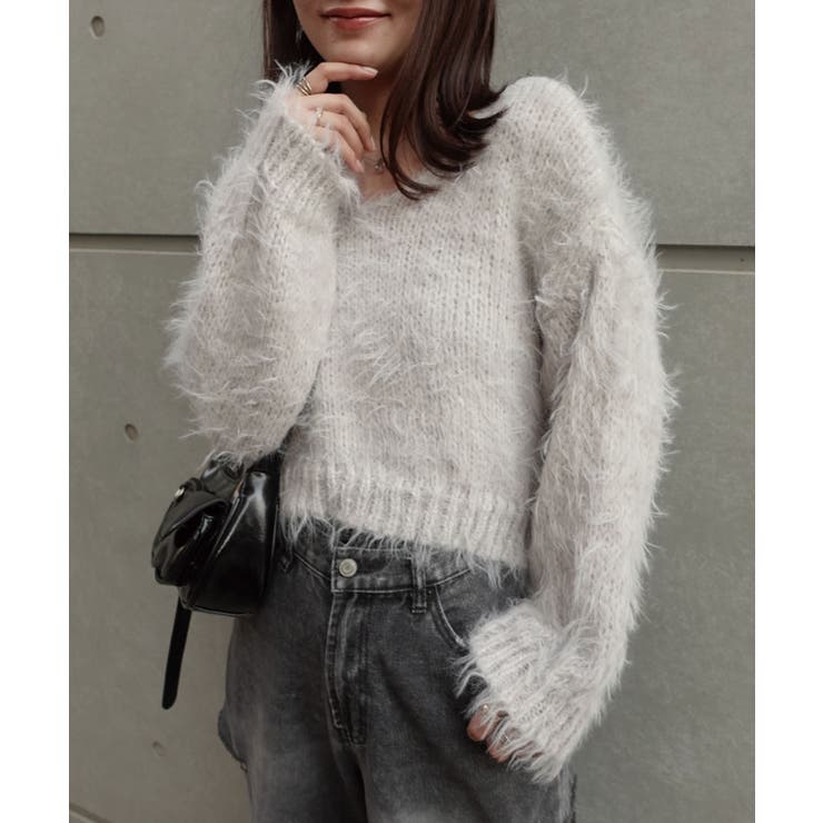 グレー | シャギーVネックニット | CORNERS 