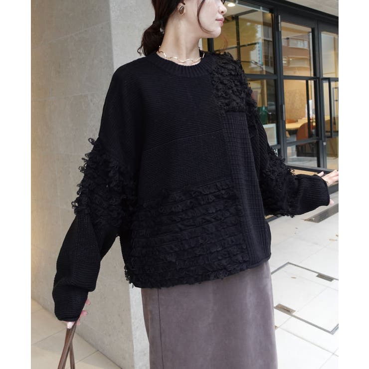 パッチワーク風フリンジニット[品番：TRIW0004201]｜CORNERS