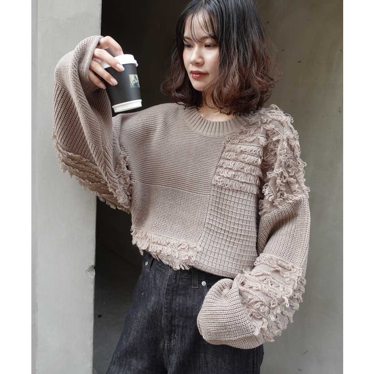 PLEATS PLEASE パッチワーク風デザインワイドニットソー パッチワーク風フリンジニット[品番：TRIW0004201]｜CORNERS