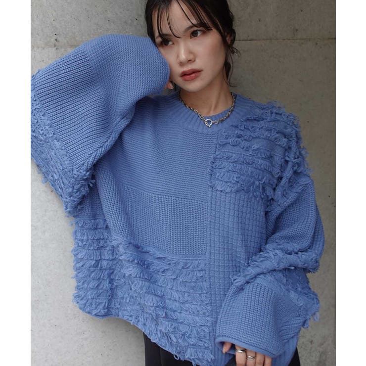 パッチワーク風フリンジニット[品番：TRIW0004201]｜CORNERS