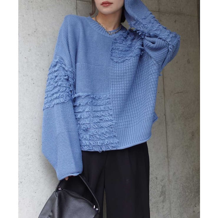 群言堂 登美 パッチワーク ニット セーター ハイネック パッチワーク風フリンジニット[品番：TRIW0004201]｜CORNERS