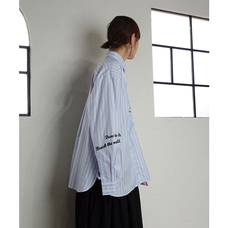 ブルー | 刺繍ストライプオーバーシャツ | CORNERS 