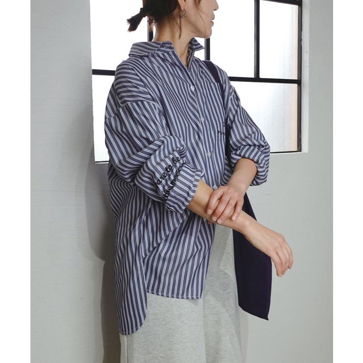 刺繍ストライプオーバーシャツ | CORNERS  | 詳細画像8 