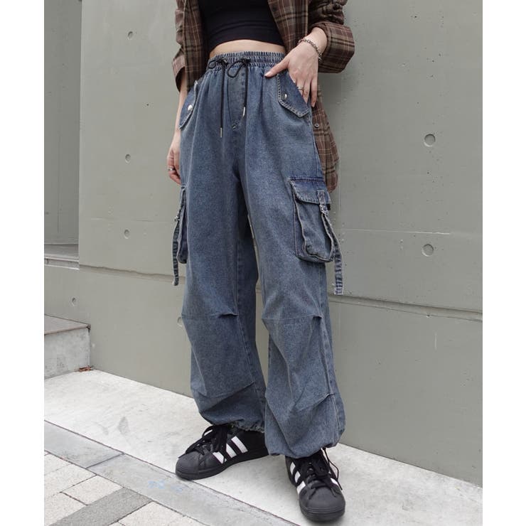 ブルー | パラシュートデニムカーゴパンツ | CORNERS 